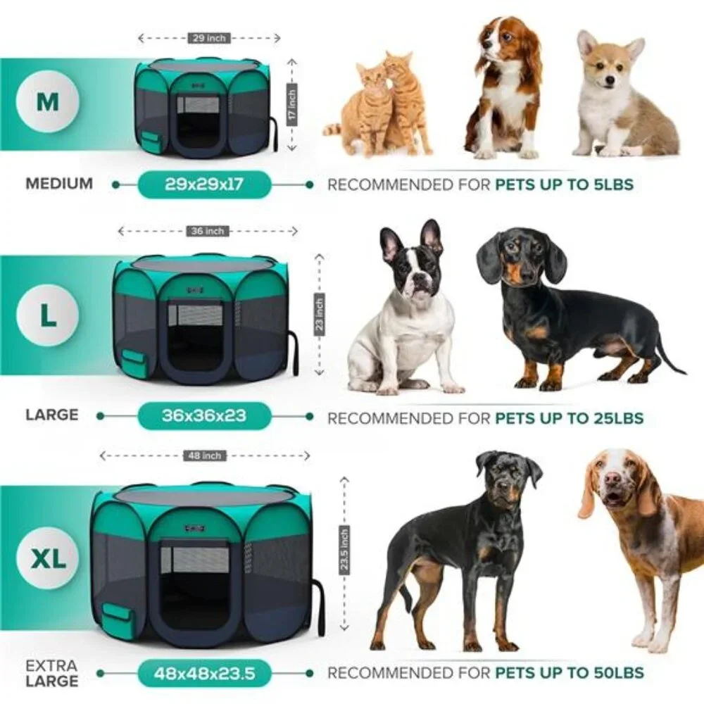 Portable Foldable Pet Playpen + Carrying Case & Collapsible Travel Bowl